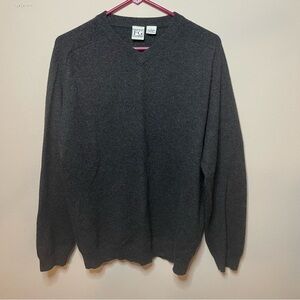 Field Gear 100% Cashmere Sweater Mens Gray Large V Neck Pullover Quiet Luxury